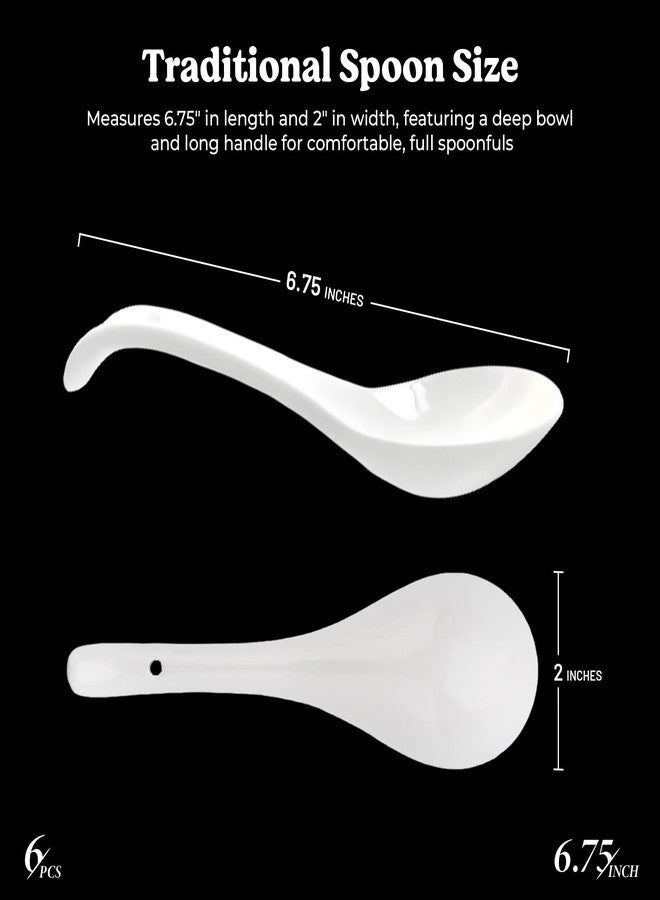 Furmaware asian soup spoons 6 pieces, deep oval hook design ultra-fine porcelain Japanese Spoon for Ramen Pho, cereal, Wonton Dumpling Miso, Noodles and curry dishes. - Image 3